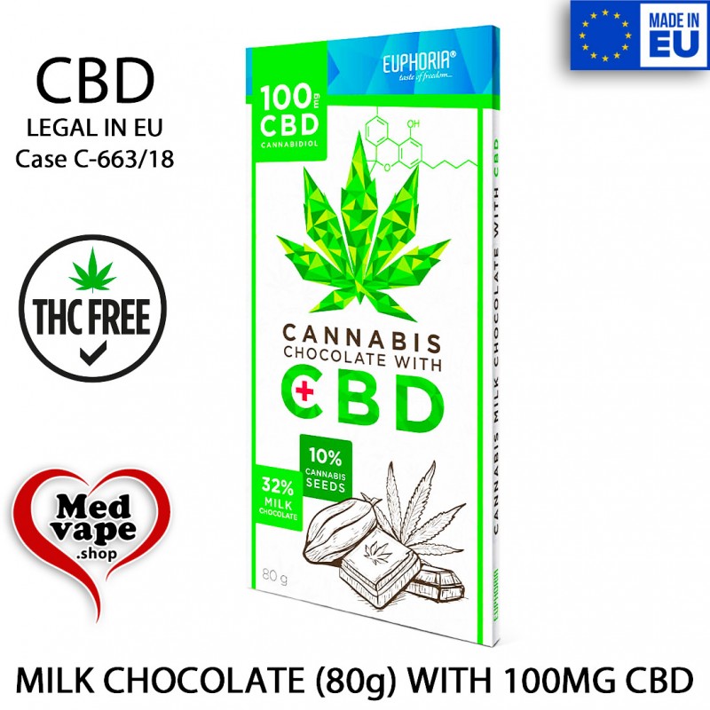 MILK CHOCOLATE (80g) WITH 100MG CBD - EUPHORIA edibles MEDVAPE